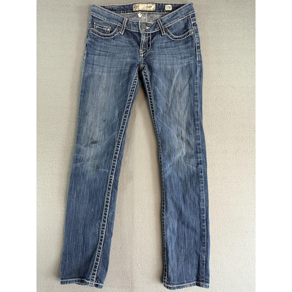 BKE Stella Jeans‎ Womens 27R Medium Wash Blue Low Rise Straight Sequin Denim